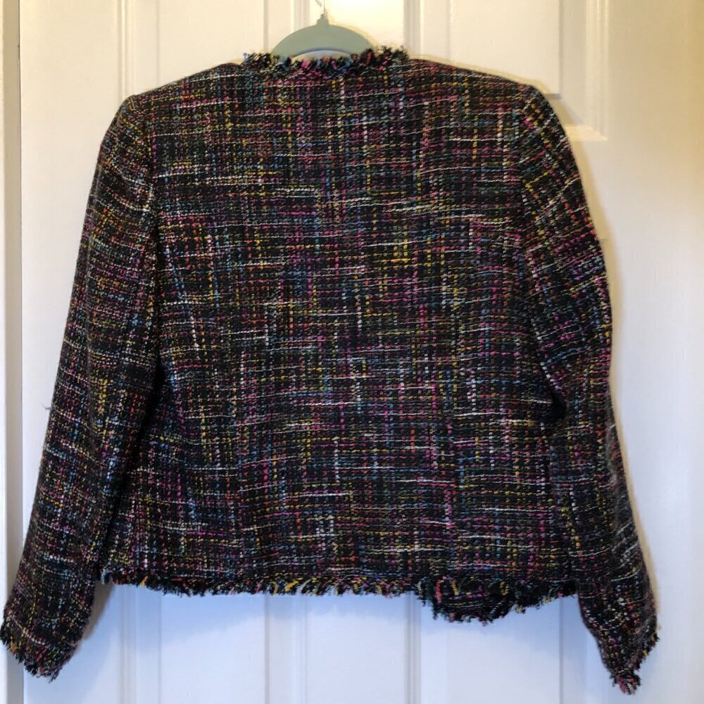 H& M Tweed Woven Textured Raw, Frayed Edge Short Jacket Size 6 NWT - Picture 3 of 14